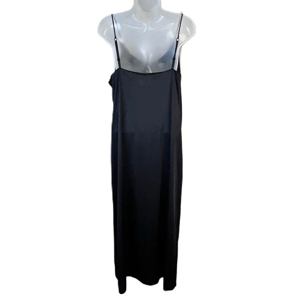 Vanity Fair‎ Long Full Slip Dress Size 40 Black Satin Nylon Vintage 90s USA